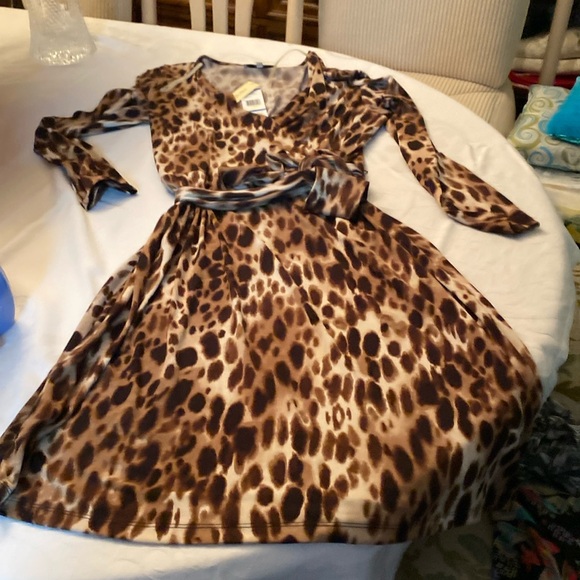 NWT Jones, New York extra large, brown and tan long sleeve dress - Picture 1 of 5